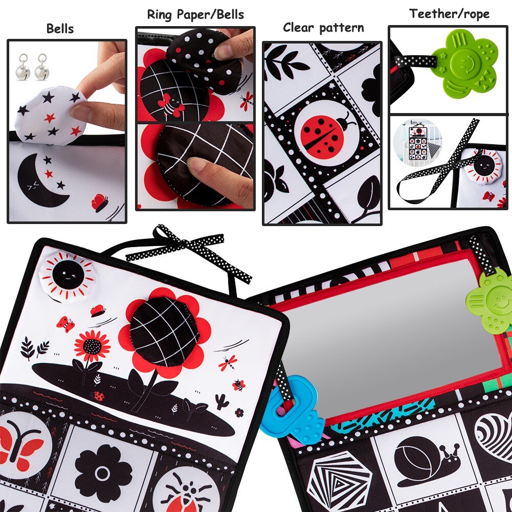 teytoy Tummy Time Mirror Newborn Toys Baby Mirror Tummy Time Toys Black and White High Contrast Baby Toys