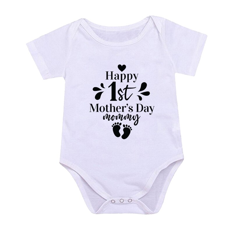 Newborn Boys/Girls Holiday Outfits Short Sleeve Romper Toddler Infant Jumpsuits My 1st Mother's Day Printed Baby Bodysuit