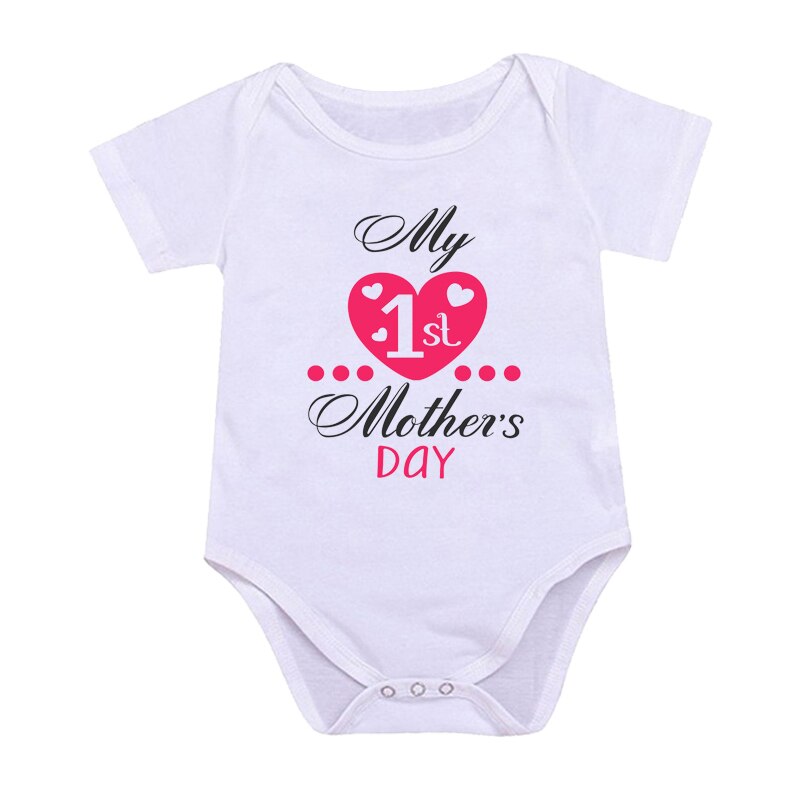 Newborn Boys/Girls Holiday Outfits Short Sleeve Romper Toddler Infant Jumpsuits My 1st Mother's Day Printed Baby Bodysuit