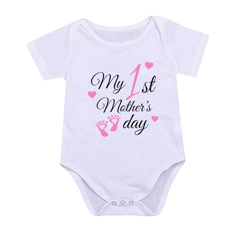 Newborn Boys/Girls Holiday Outfits Short Sleeve Romper Toddler Infant Jumpsuits My 1st Mother's Day Printed Baby Bodysuit