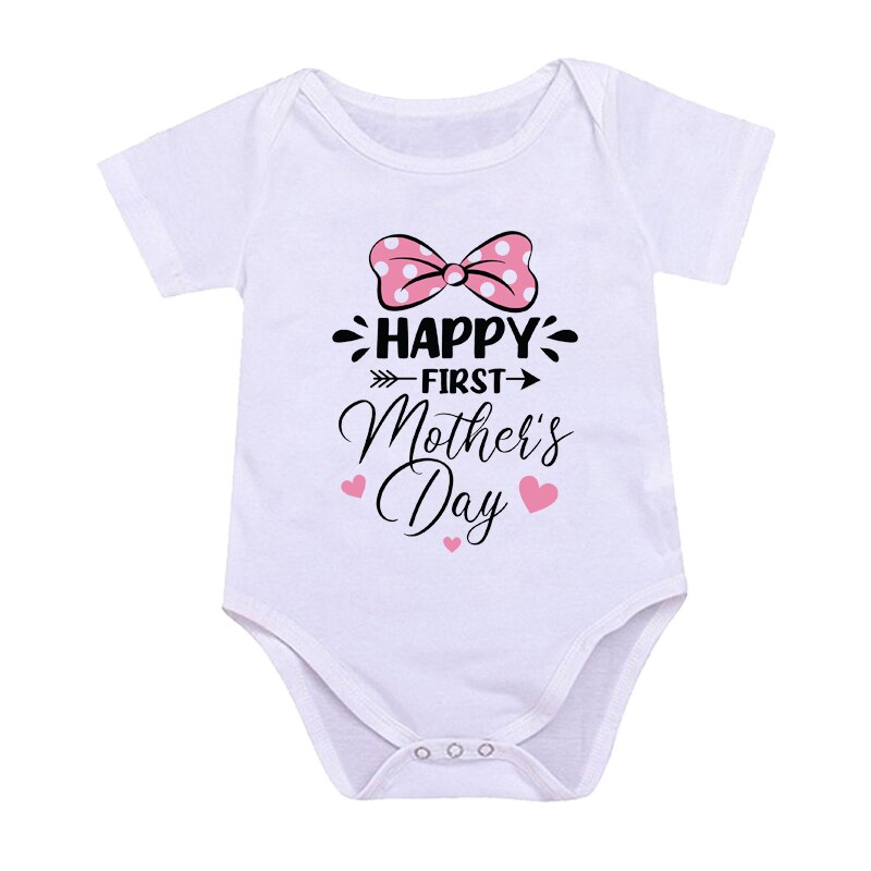 Newborn Boys/Girls Holiday Outfits Short Sleeve Romper Toddler Infant Jumpsuits My 1st Mother's Day Printed Baby Bodysuit
