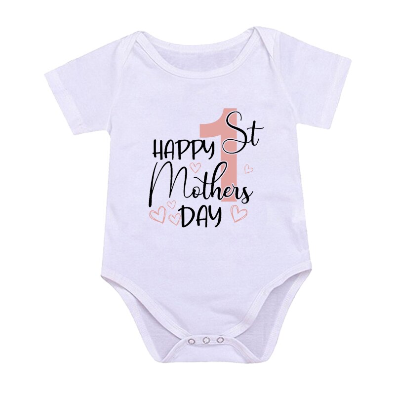 Newborn Boys/Girls Holiday Outfits Short Sleeve Romper Toddler Infant Jumpsuits My 1st Mother's Day Printed Baby Bodysuit