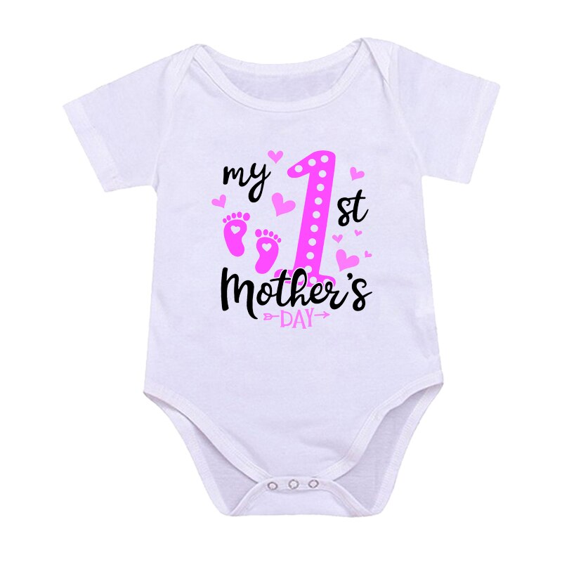Newborn Boys/Girls Holiday Outfits Short Sleeve Romper Toddler Infant Jumpsuits My 1st Mother's Day Printed Baby Bodysuit