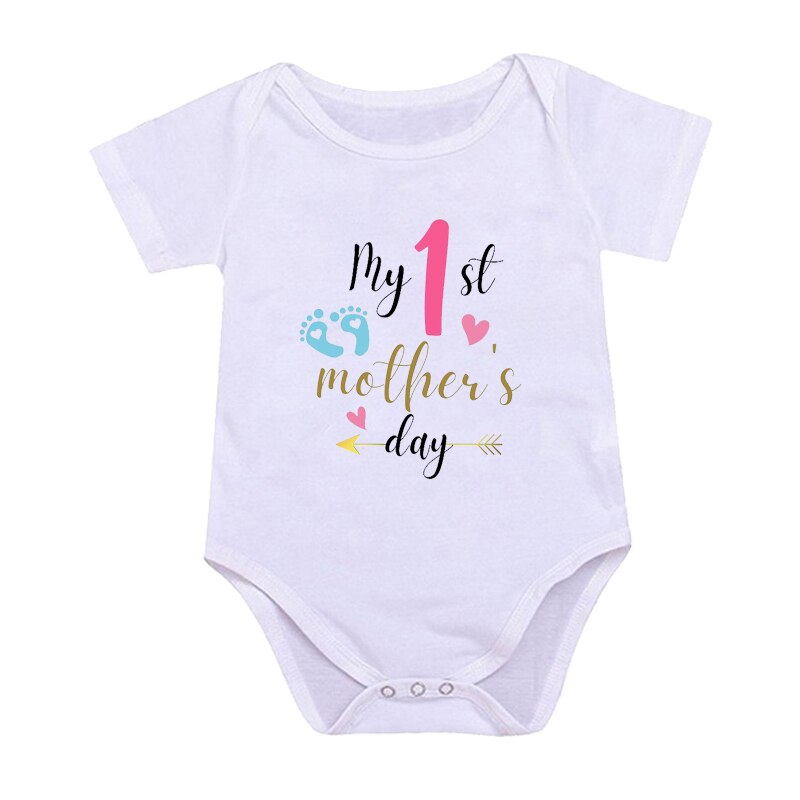 Newborn Boys/Girls Holiday Outfits Short Sleeve Romper Toddler Infant Jumpsuits My 1st Mother's Day Printed Baby Bodysuit