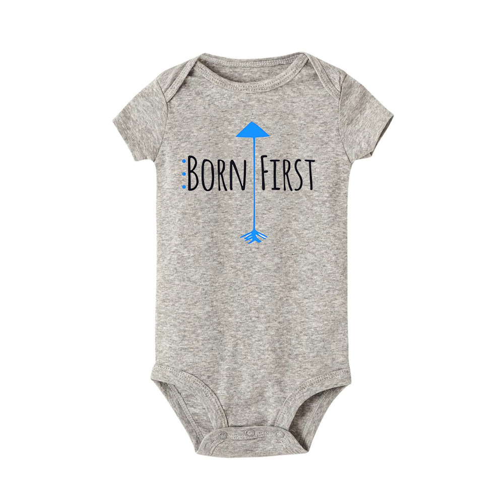 Born First Show Off Twins Baby Romper Baby Announcement Short Sleeve Bodysuit Newborn Twins Bro Sister Summer Outfit Clothes