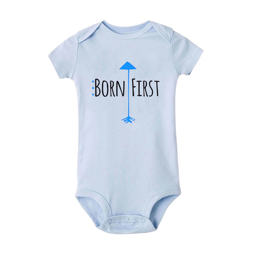 Born First Show Off Twins Baby Romper Baby Announcement Short Sleeve Bodysuit Newborn Twins Bro Sister Summer Outfit Clothes