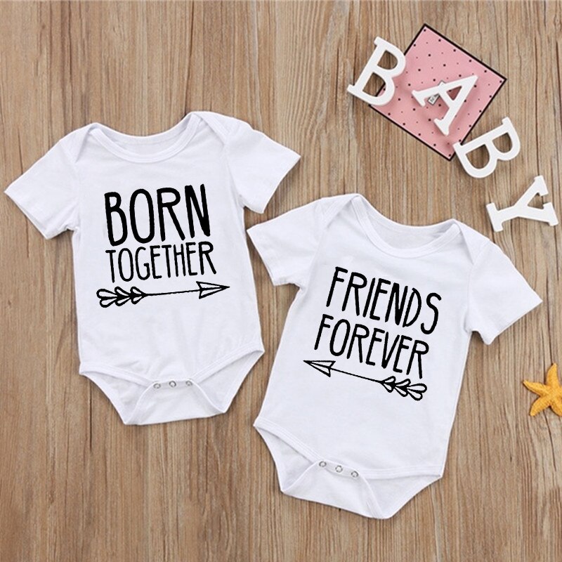 Born Together Baby Twins Bodysuits Best Friends Forever Baby Clothes Twin Summer Jumpsuit Girls Boys Outfits Infant Shower Gifts