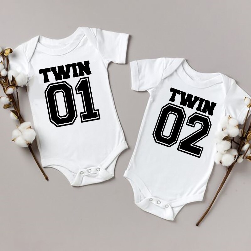 Twin 01 02 Print Twins Matching Baby Bodysuit Boys Girls Gift for Twins Twin Boys Jumpsuit Wear Unisex Newborn Baby Shower Gifts