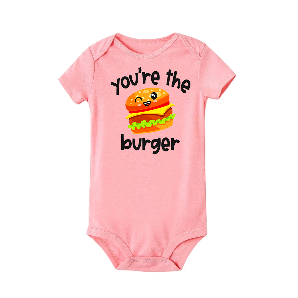 You Are The Burger To My Fries Twins Brother Romper Cute Printed Outfit Clothes Sister Girls Short Sleeve Bodysuit Holiday Gifts