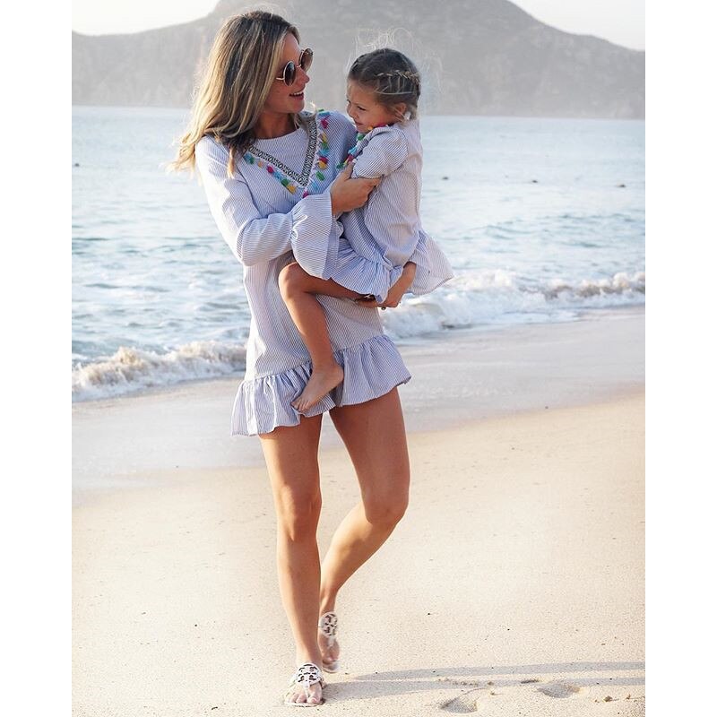 New In Family Matching Dress Mom And Daughter Clothes Nine Quarter Stripe Mini Baby Girl Outfits Mother And Daughter Dresses New In Family Matching Dress Mom And Daughter Clothes Nine Quarter Stripe Mini Baby Girl Outfits Mother And Daughter Dresses
