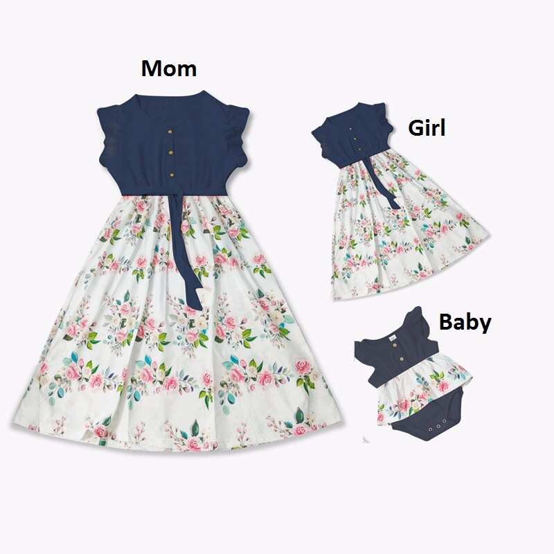 Family Set Flower Mommy and Me Clothes Ruffled Sleeve Mother Daughter Matching Dresses Fashion Mom Baby Woman Girls Cotton Dress Family Set Flower Mommy and Me Clothes Ruffled Sleeve Mother Daughter Matching Dresses Fashion Mom Baby Woman Girls Cotton Dress