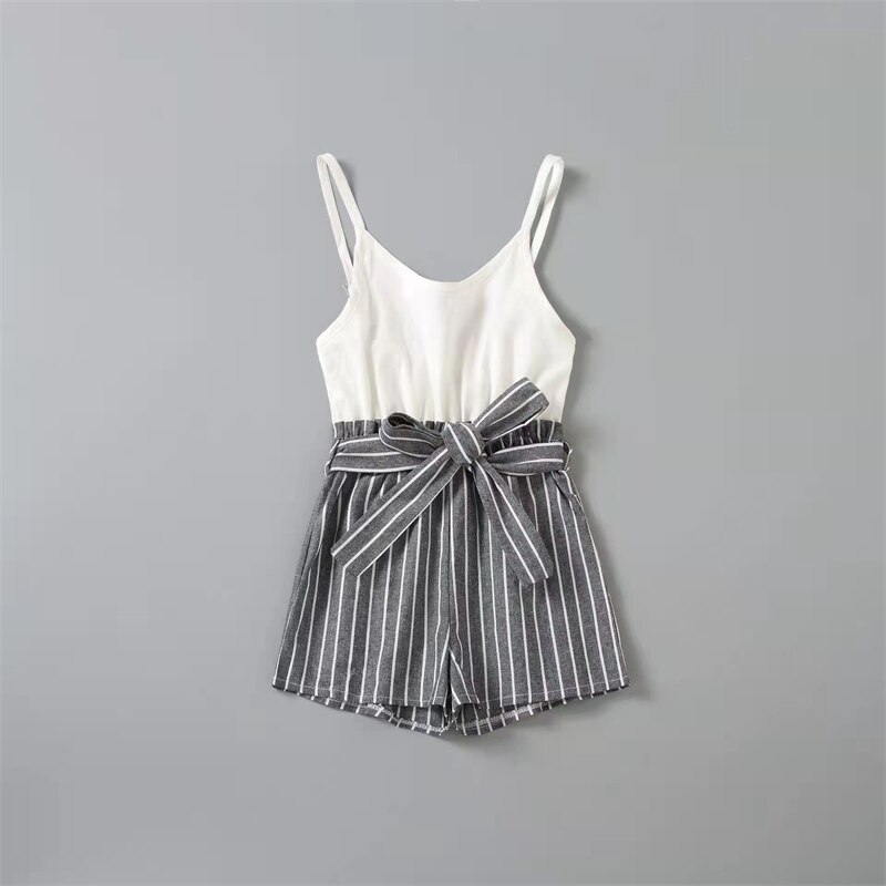 Striped Mother Daughter Matching Overalls Family Set One-Piece Mommy and Me Dresses Clothes Fashion Woman Girls Cotton Jumpsuits