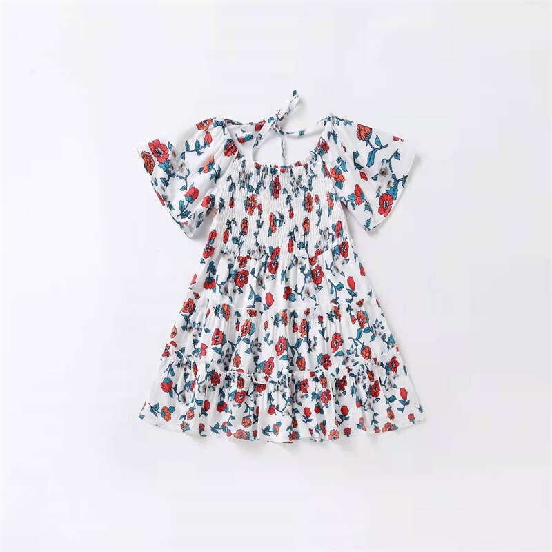 Flower Print Mother Daughter Matching Dresses Family Look Mommy and Me Clothes Outfits Mom Mum & Baby Women Girls Dress