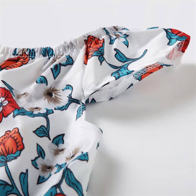 Flower Print Mother Daughter Matching Dresses Family Look Mommy and Me Clothes Outfits Mom Mum & Baby Women Girls Dress