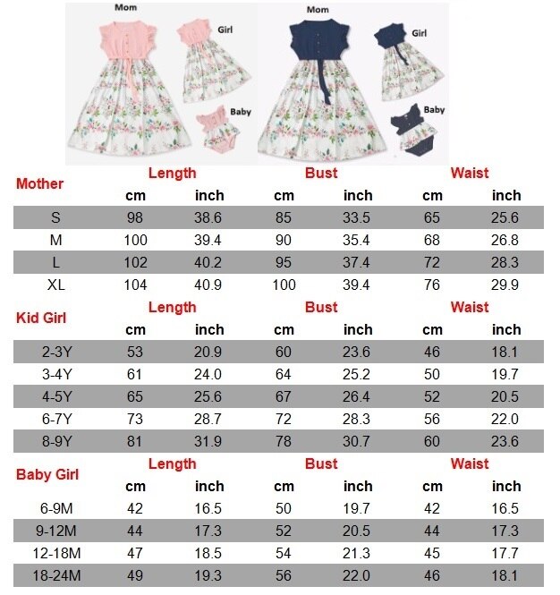 Flower Print Mother Daughter Matching Dresses Family Look Mommy and Me Clothes Outfits Mom Mum & Baby Women Girls Dress