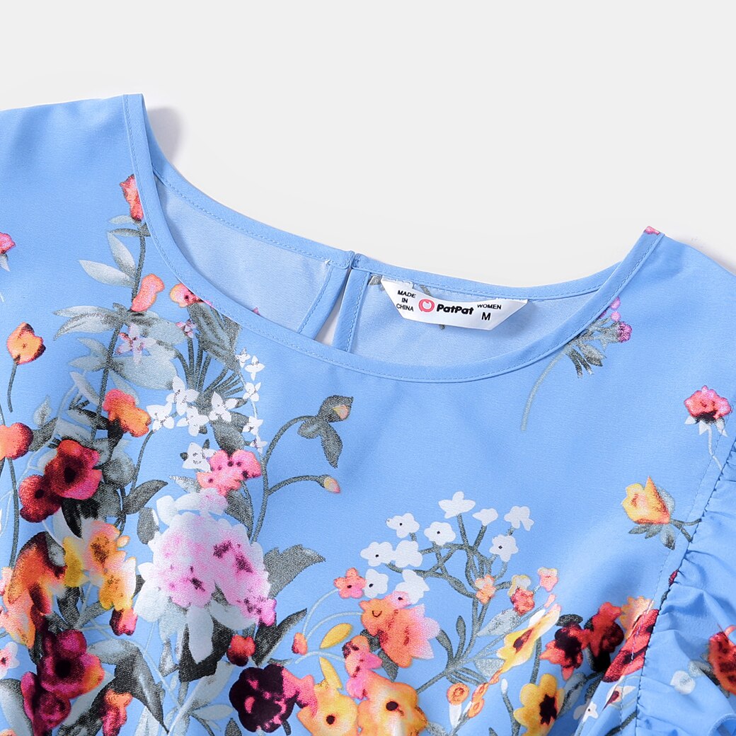 PatPat Family Matching Outfits Floral Print Ruffle-sleeve Belted Midi Dresses and Striped Short-sleeve T-shirts Sets PatPat Family Matching Outfits Floral Print Ruffle-sleeve Belted Midi Dresses and Striped Short-sleeve T-shirts Sets