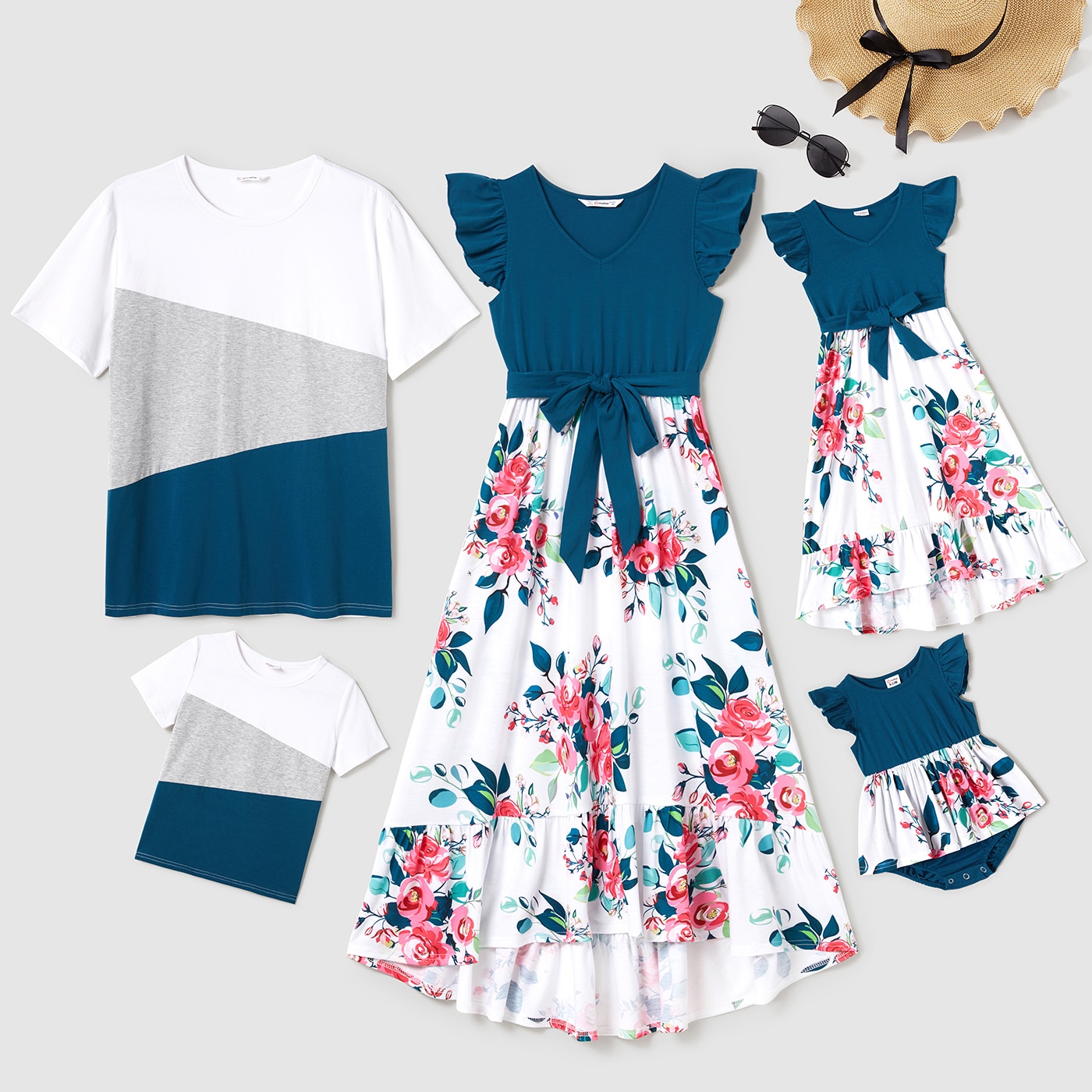 PatPat Family Matching Outfits Solid V Neck Flutter-sleeve Splicing Floral Print Dresses Short-sleeve Colorblock T-shirts Sets PatPat Family Matching Outfits Solid V Neck Flutter-sleeve Splicing Floral Print Dresses Short-sleeve Colorblock T-shirts Sets