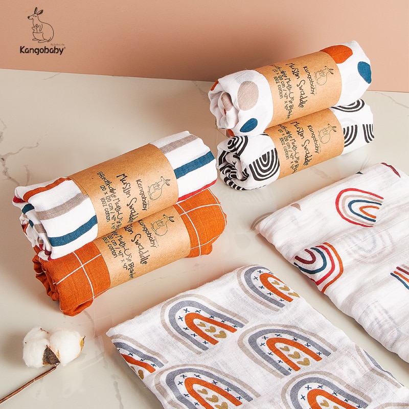 Kangobaby New Design 2pcs Set Double Layers 100% Cotton Newborn Baby Muslin Swaddle Blanket Kangobaby New Design 2pcs Set Double Layers 100% Cotton Newborn Baby Muslin Swaddle Blanket