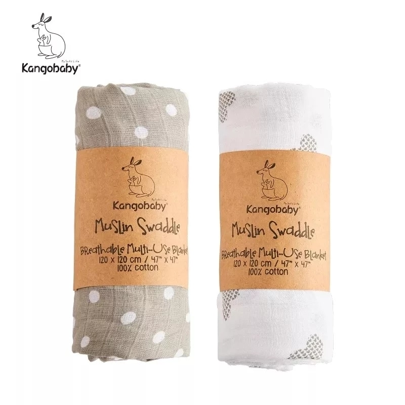 Kangobaby New Design 2pcs Set Double Layers 100% Cotton Newborn Baby Muslin Swaddle Blanket Kangobaby New Design 2pcs Set Double Layers 100% Cotton Newborn Baby Muslin Swaddle Blanket