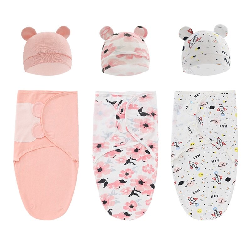 1Set Baby Sleeping Bag Newborn Swaddle Wrap Hat Swaddles Soft Cotton Sleep Blanket Babies Infant Blankets Photography Props