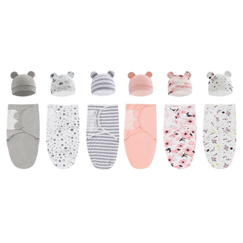 1Set Baby Sleeping Bag Newborn Swaddle Wrap Hat Swaddles Soft Cotton Sleep Blanket Babies Infant Blankets Photography Props