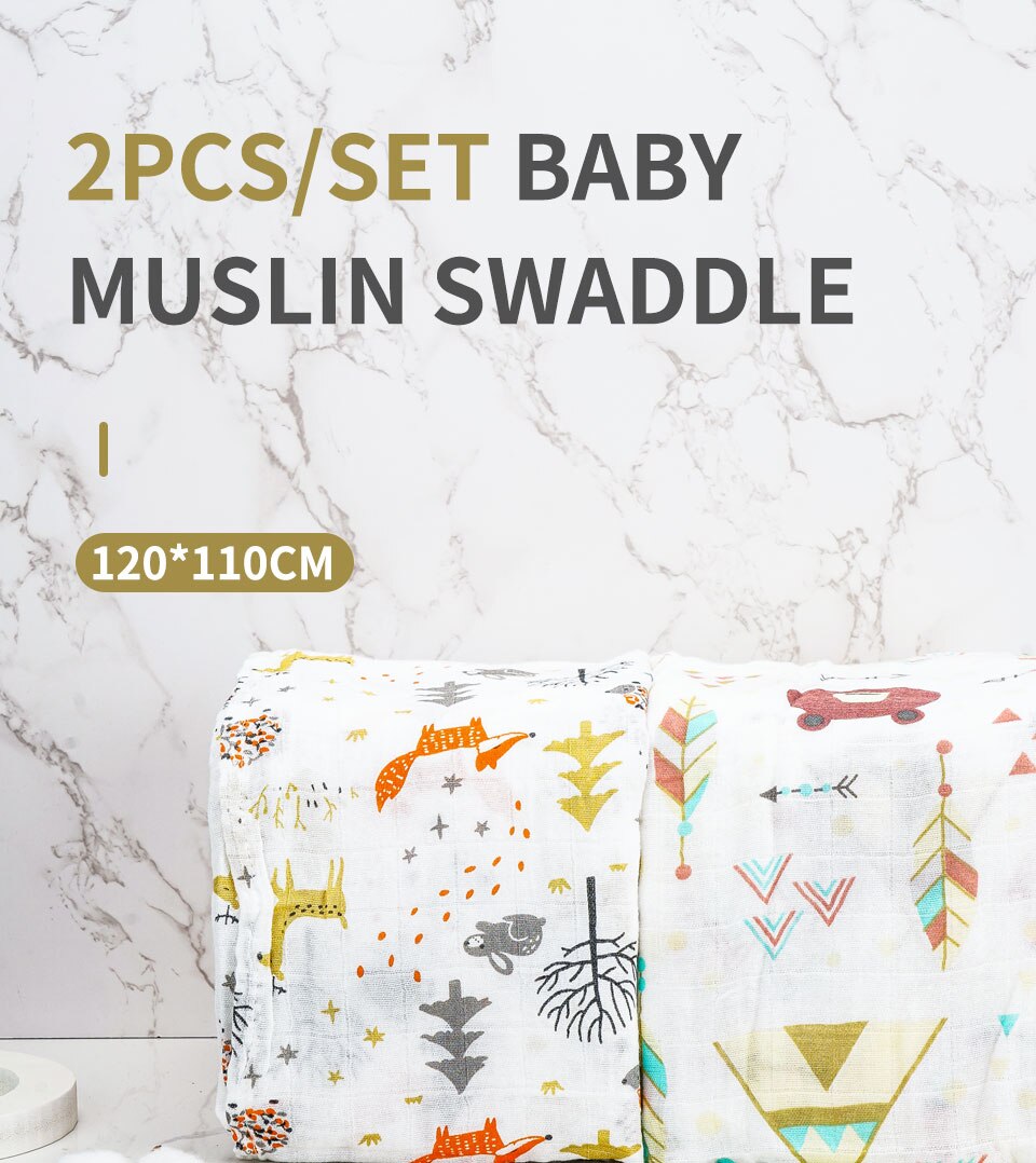 Kangobaby #My Soft Life# 2 Pieces Pack All Season Bamboo Cotton Muslin Swaddle Blanket Newborn Baby Wrap