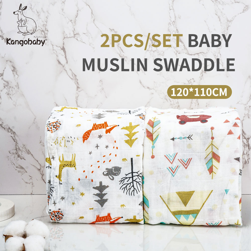 Kangobaby #My Soft Life# 2 Pieces Pack All Season Bamboo Cotton Muslin Swaddle Blanket Newborn Baby Wrap Kangobaby #My Soft Life# 2 Pieces Pack All Season Bamboo Cotton Muslin Swaddle Blanket Newborn Baby Wrap