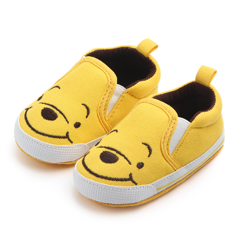 Karikat&uuml;r karakterler tuval yumuşak taban bebek ayakkabıları mokasen yenidoğan kız erkek ilk y&uuml;r&uuml;y&uuml;şe kaymaz tulumları Sneakers beşik ayakkabı