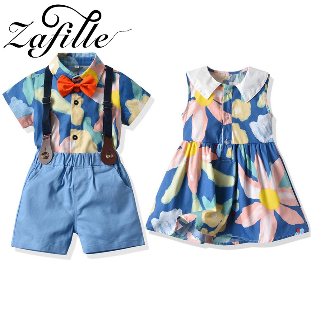 ZAFILLE Sister And Brother Clothes Flower Pinted Matching Outfits Dress Sweet Kids Newborn Girls Dresses Gentleman Baby Boys Set ZAFILLE Sister And Brother Clothes Flower Pinted Matching Outfits Dress Sweet Kids Newborn Girls Dresses Gentleman Baby Boys Set