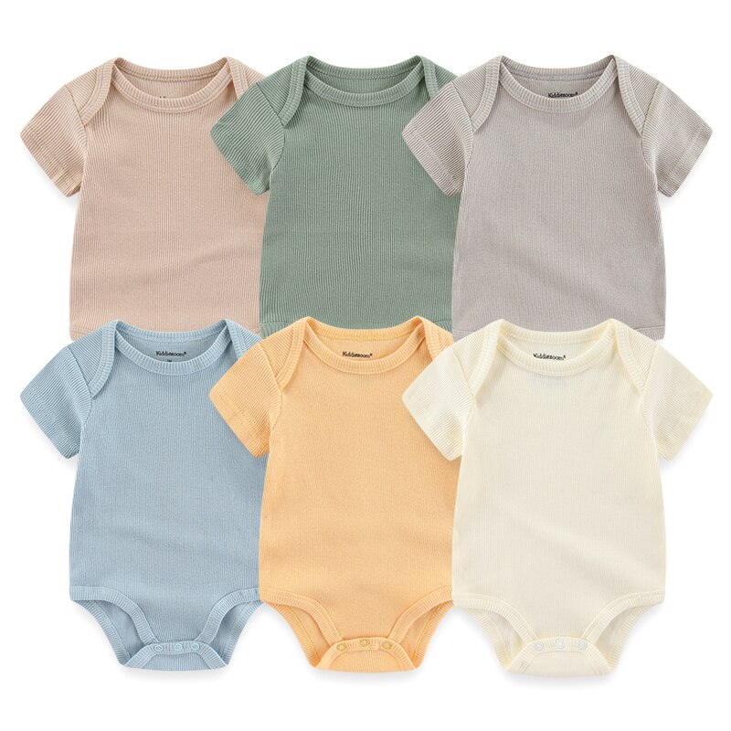 2023 Newborn Baby Girl Clothes 6Pieces Bodysuits Solid Color Cotton Baby Boy Clothes Set Cartoon Short Sleeve Bebes