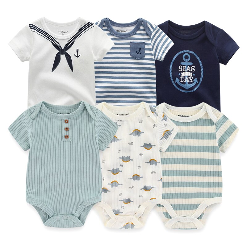 2023 Newborn Baby Girl Clothes 6Pieces Bodysuits Solid Color Cotton Baby Boy Clothes Set Cartoon Short Sleeve Bebes