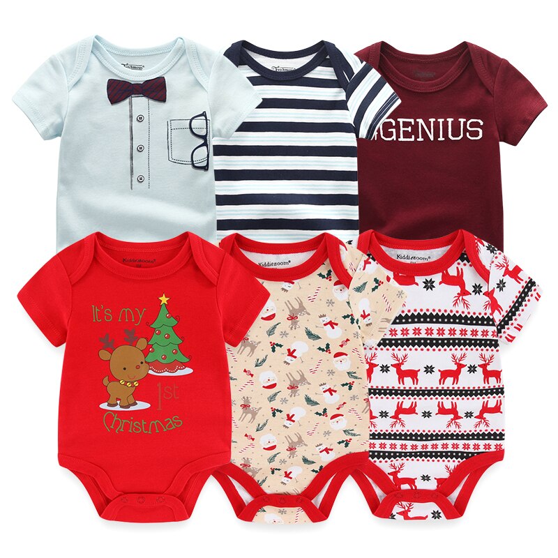 2023 Newborn Baby Girl Clothes 6Pieces Bodysuits Solid Color Cotton Baby Boy Clothes Set Cartoon Short Sleeve Bebes
