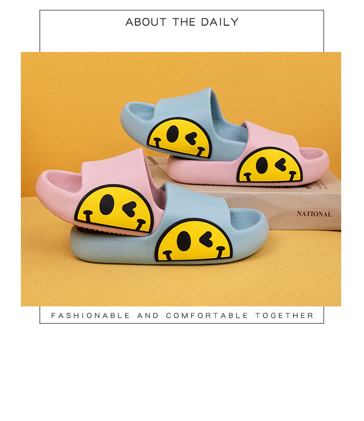 2023 Summer Lovely Happy Smiley Face Slippers Kids Indoor Home Children's Boys Girls Non-Slip Fashion Sandals Shoes