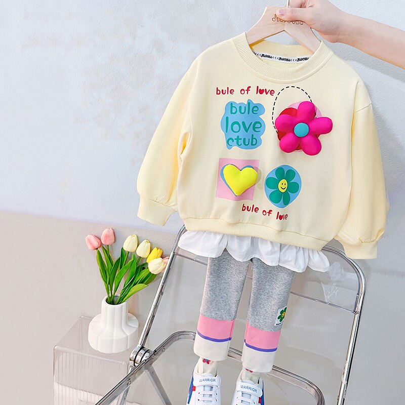 Babi Girls Gallus Sets 2023 Flower Style Cotton Materail Long Sleeve From 1 to 5 Years  Child Kids Costum Infant Sport Bear