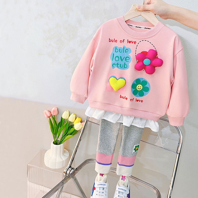 Babi Girls Gallus Sets 2023 Flower Style Cotton Materail Long Sleeve From 1 to 5 Years  Child Kids Costum Infant Sport Bear