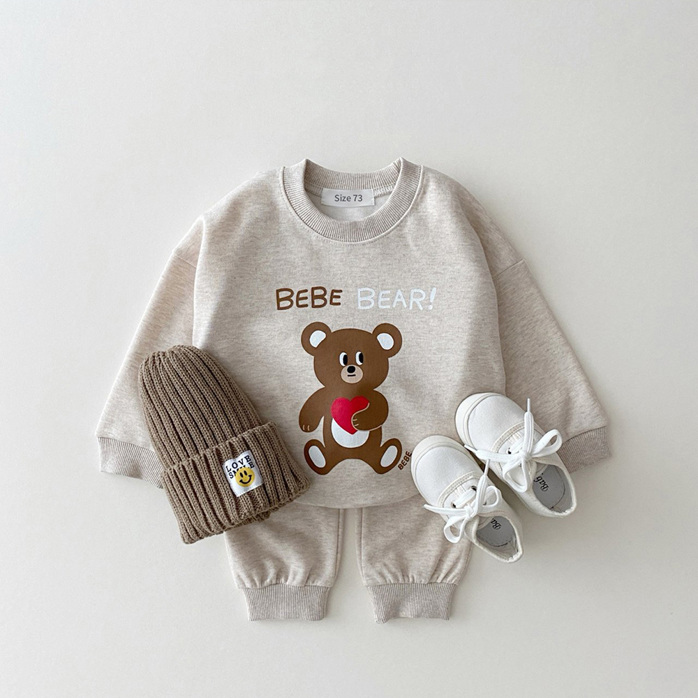2023 Autumn New Arrival Sports Set Children Girls Comfortable Bear Solid Pullover Sweatshirts+Loose Cotton Pants Boy Casual Suit