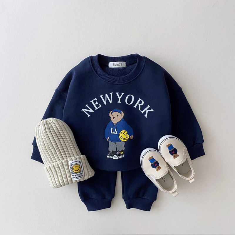 Baby Boy Girl Clothing Sets Children Bear Pullover Sweatshirts + Simple Solid Cotton Sports Pants 2pc Kids Clothes Boy New Suit