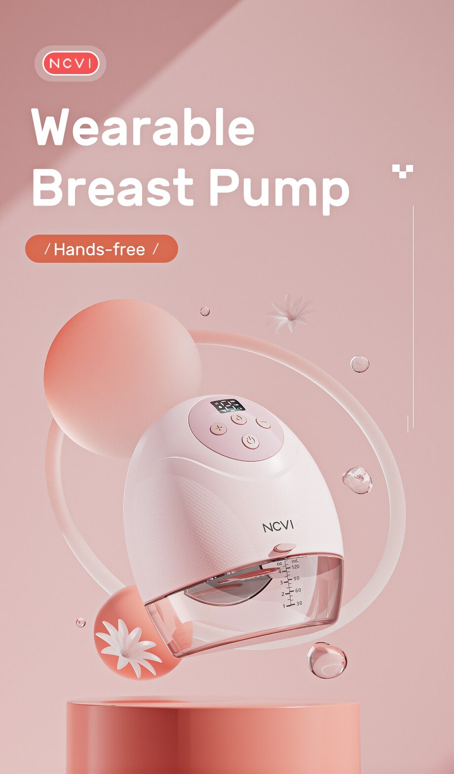 NCVI Wearable Breast Pump, Hands Free Breast Pump, 3 Modes & 9 Levels, Painless Ultra Quiet Rechargeable Battery, 21/24mm Flange