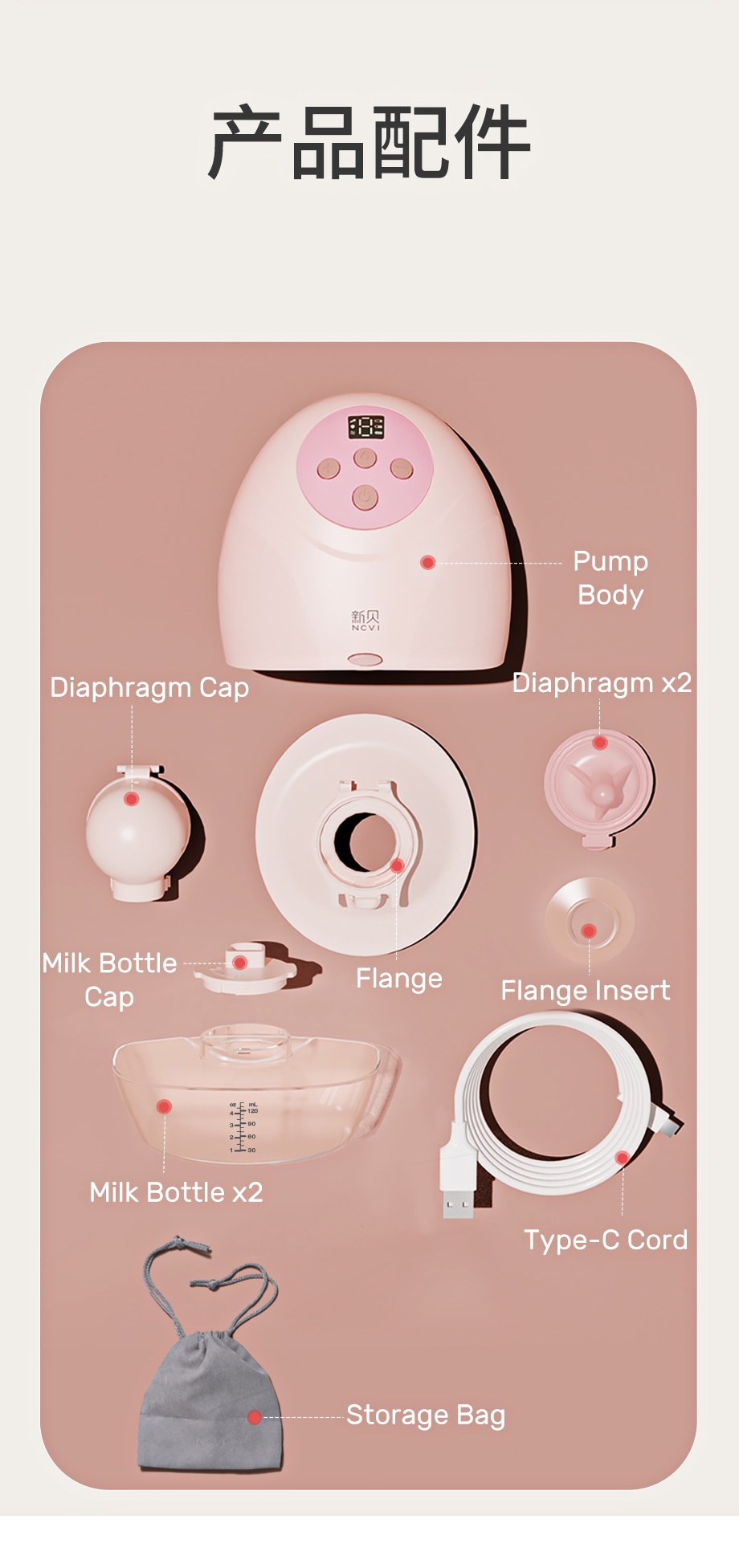 NCVI Wearable Breast Pump, Hands Free Breast Pump, 3 Modes & 9 Levels, Painless Ultra Quiet Rechargeable Battery, 21/24mm Flange