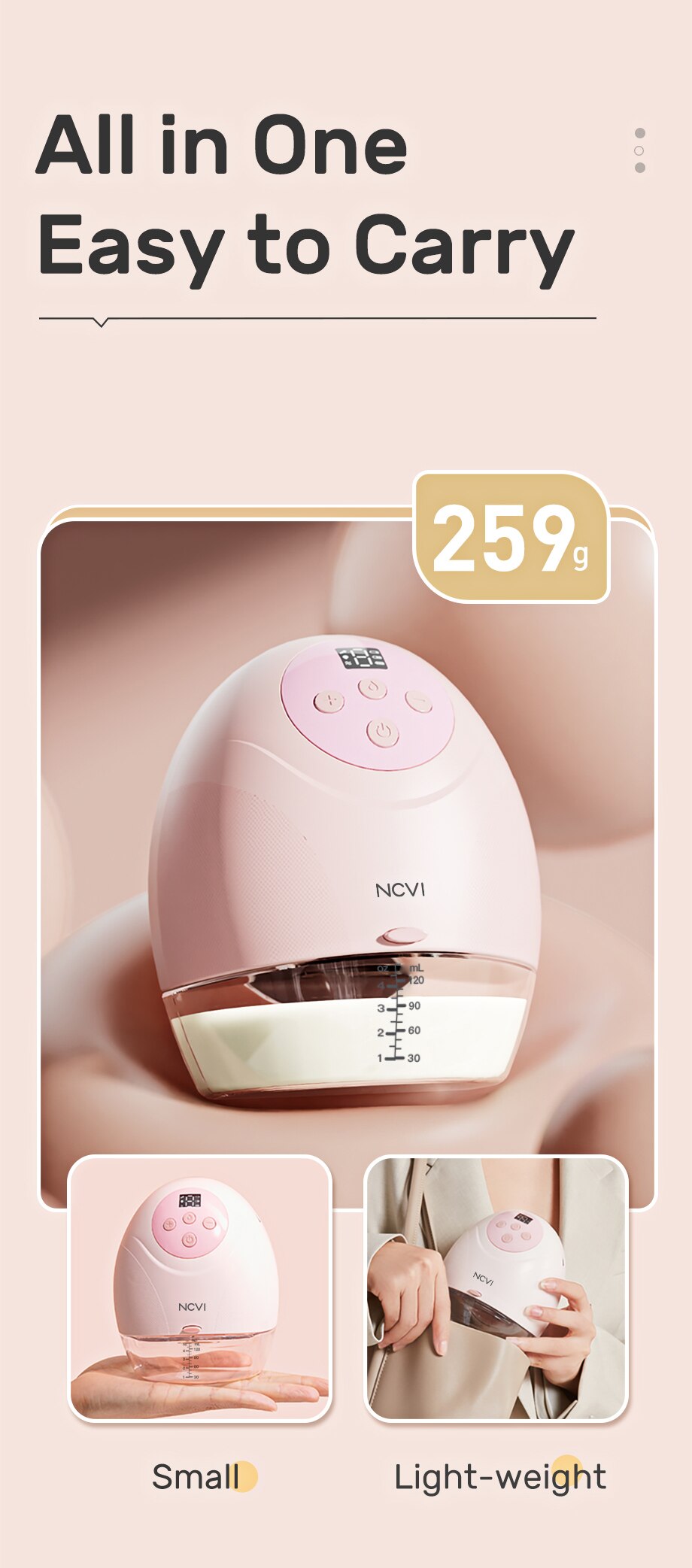 NCVI Wearable Breast Pump, Hands Free Breast Pump, 3 Modes & 9 Levels, Painless Ultra Quiet Rechargeable Battery, 21/24mm Flange