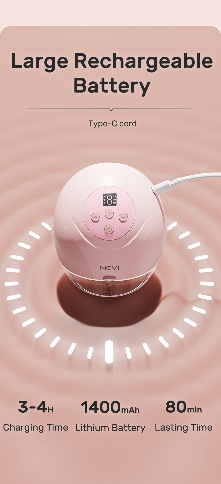 NCVI Wearable Breast Pump, Hands Free Breast Pump, 3 Modes & 9 Levels, Painless Ultra Quiet Rechargeable Battery, 21/24mm Flange