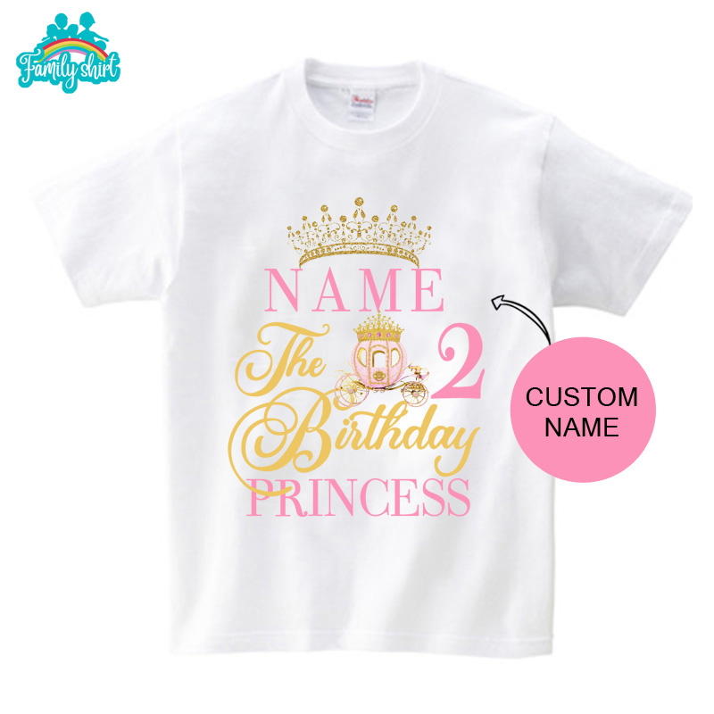 Princesses T Shirt Family Gift Birthday Shirt Carriage Crown Party Custom Name TShirt Girls Children Clothes Daddy Mommy Outfits