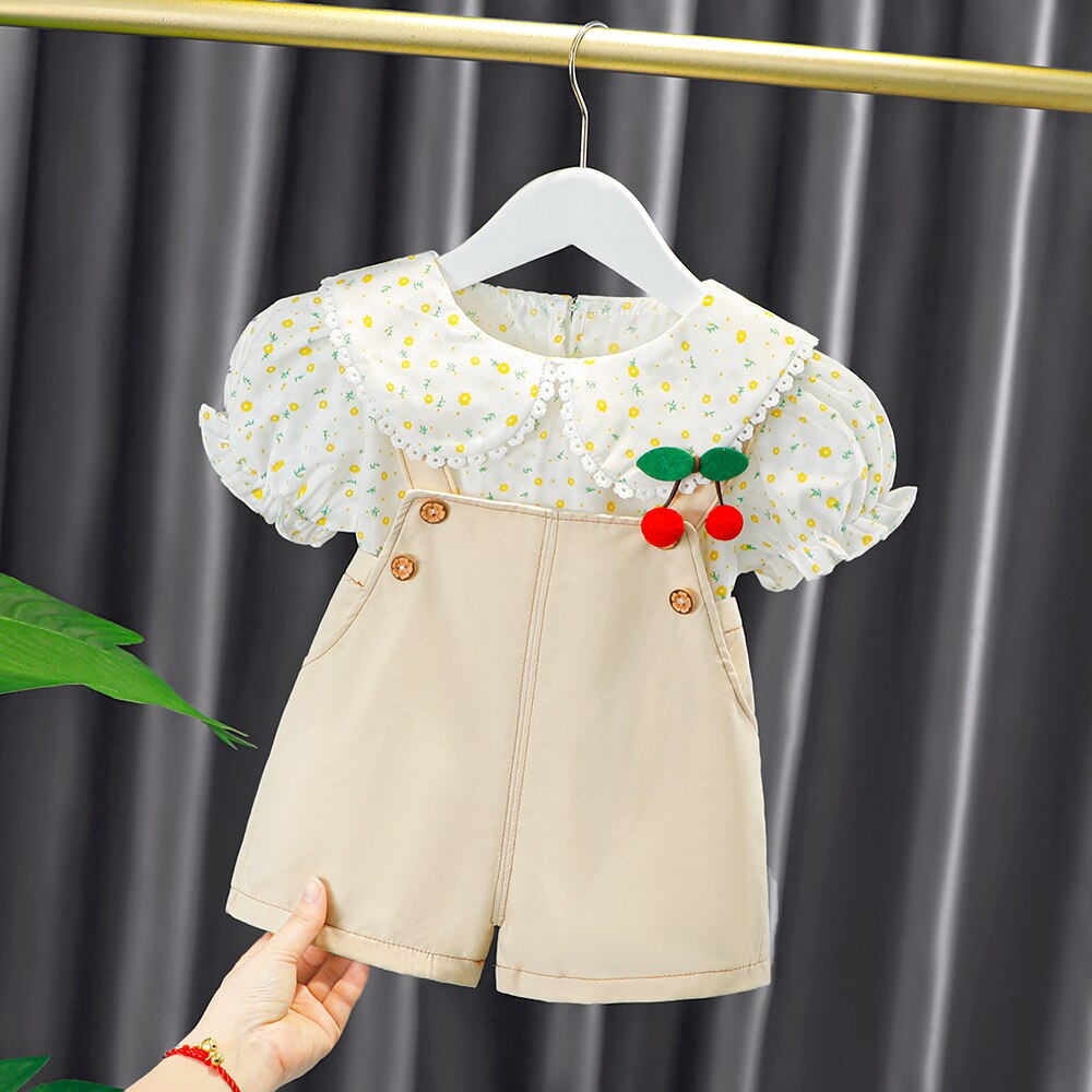 Summer Girls Clothes Sets Small Flower 2022 New Fashion Style From 1 to 5 Years Old Children Clothes T-shirt Short Baby Suit