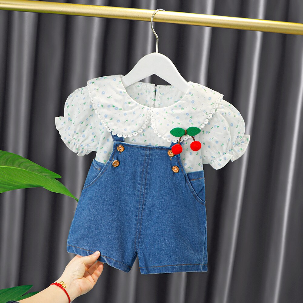 Summer Girls Clothes Sets Small Flower 2022 New Fashion Style From 1 to 5 Years Old Children Clothes T-shirt Short Baby Suit