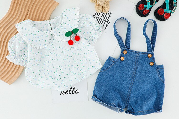 Summer Girls Clothes Sets Small Flower 2022 New Fashion Style From 1 to 5 Years Old Children Clothes T-shirt Short Baby Suit