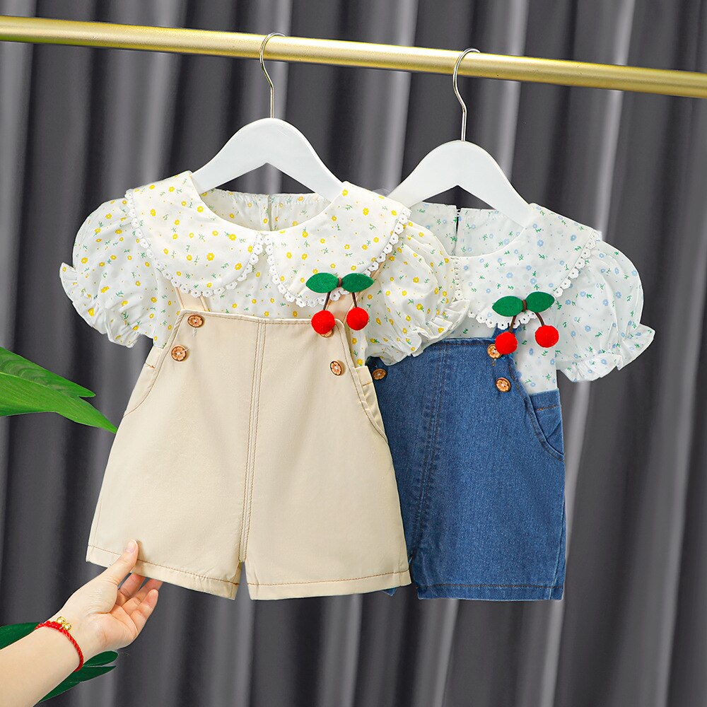 Summer Girls Clothes Sets Small Flower 2022 New Fashion Style From 1 to 5 Years Old Children Clothes T-shirt Short Baby Suit
