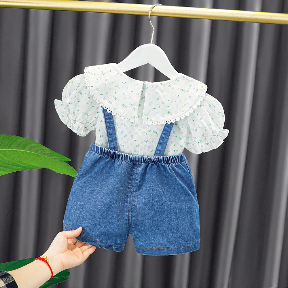 Summer Girls Clothes Sets Small Flower 2022 New Fashion Style From 1 to 5 Years Old Children Clothes T-shirt Short Baby Suit