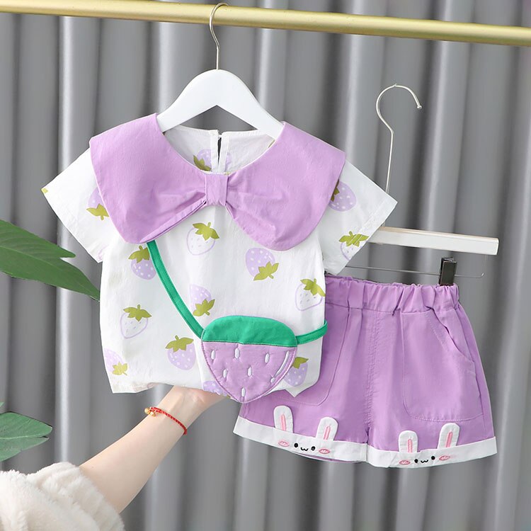 Baby Girl Clothes Sets Summer 2022 New Fashion Infant Suits Straberry Style Cotton Kids Costom 1-4 Years Child Clothing
