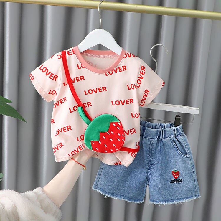 Baby Girl Clothes Sets Summer 2022 New Fashion Infant Suits Straberry Style Cotton Kids Costom 1-4 Years Child Clothing