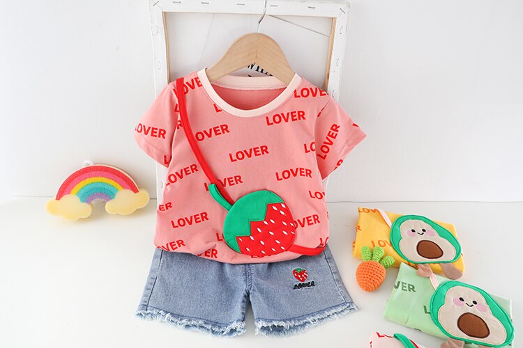 Baby Girl Clothes Sets Summer 2022 New Fashion Infant Suits Straberry Style Cotton Kids Costom 1-4 Years Child Clothing